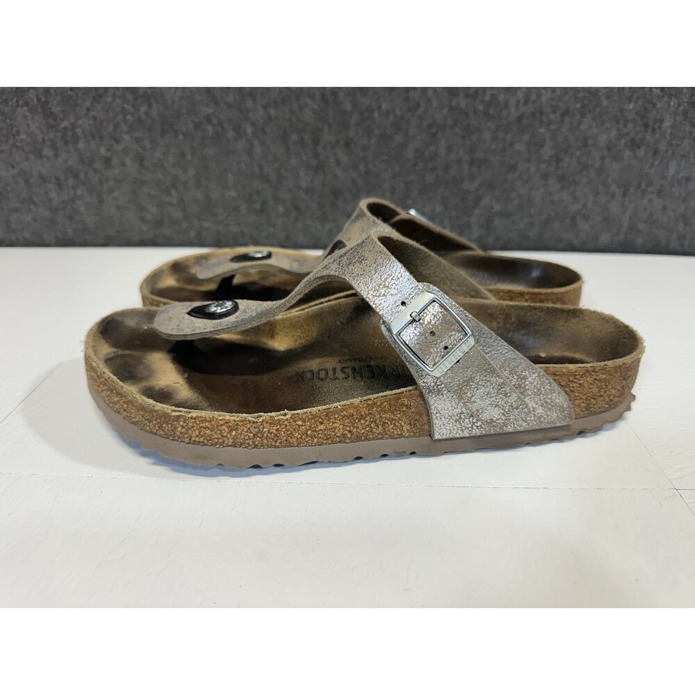 Womens 9 40 Regular Birkenstock Gizeh Thong Distressed Silver Metallic SandalsB2